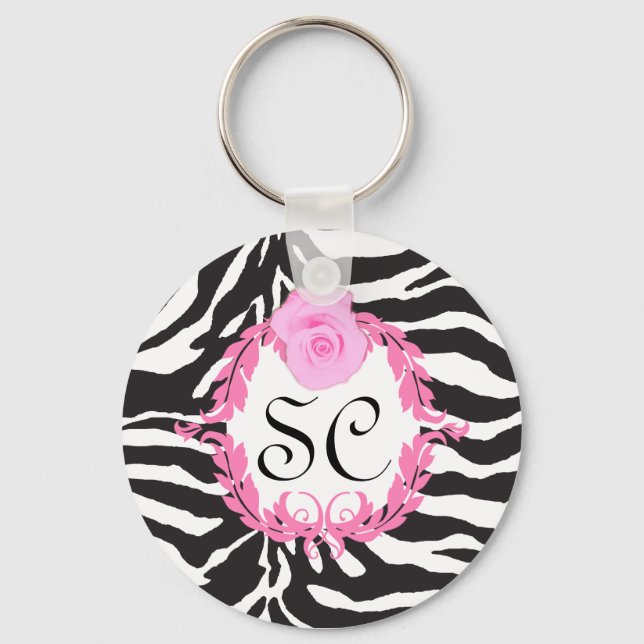 Zebra & Rose Custom Keychain (Front)