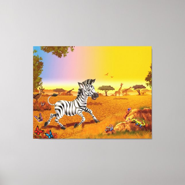 Zebra running large canvas kid's bedroom print (Front)