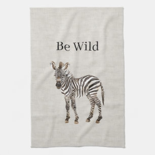 Zebra Safari Animal Faux Linen Tea Towel