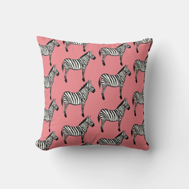 Zebra Safari Animal Print Peach Throw Pillow (Front)