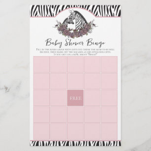Zebra Safari Baby Shower Bingo Game