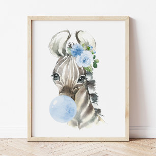 Zebra, Safari, Blue Bubble Gum, Boy Nursery Photo Print