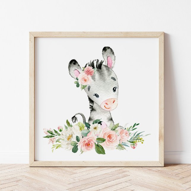 Zebra, Safari, Jungle, Pink Flowers, Girl Nursery Photo Print (Creator Uploaded)