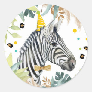 Zebra Safari Party Animal Birthday Favour Decor Classic Round Sticker