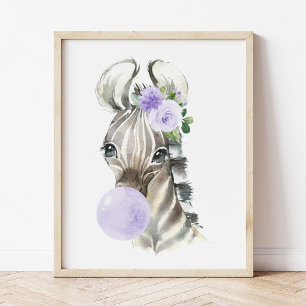 Zebra, Safari, Purple Bubble Gum, Gender Neutral Poster