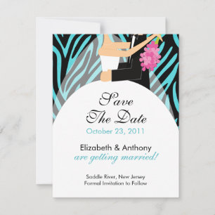 Zebra Save The Date Announcement Turquoise