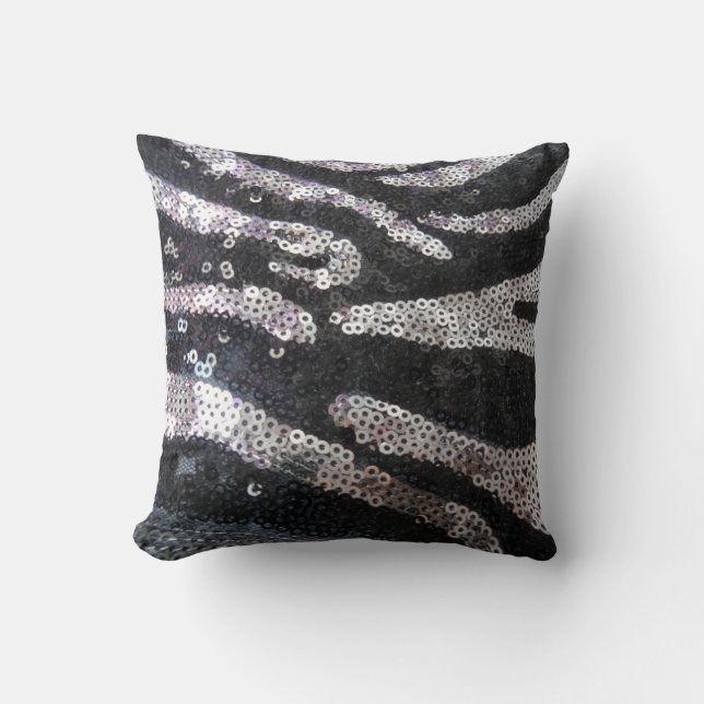 Zebra Sequin Black & Silver Pillow (Front)
