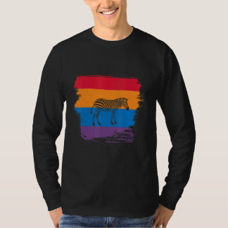Zebra Shadow Silhouette With Colourful Flag T-Shirt