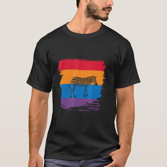 Zebra Shadow Silhouette With Colourful Flag T-Shirt (Front)