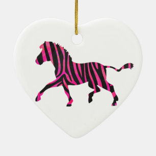 Zebra Silhouette Black and Hot Pink Print Ceramic Tree Decoration