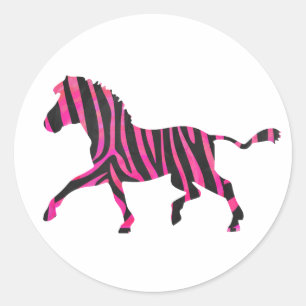 Zebra Silhouette Black and Hot Pink Print Classic Round Sticker