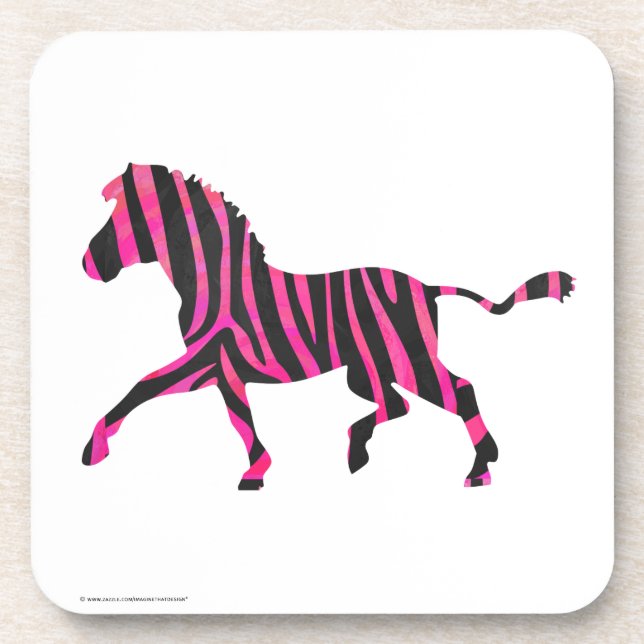 Zebra Silhouette Black and Hot Pink Print Coaster (Front)