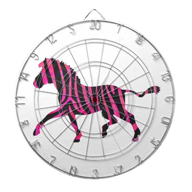 Zebra Silhouette Black and Hot Pink Print Dartboard (Front)