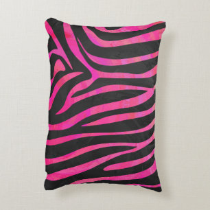 Zebra Silhouette Black and Hot Pink Print Decorative Cushion