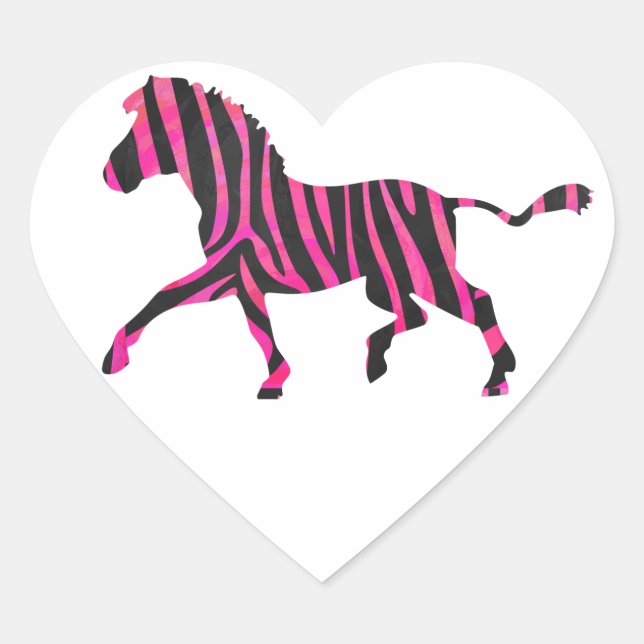 Zebra Silhouette Black and Hot Pink Print Heart Sticker (Front)