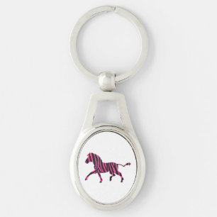 Zebra Silhouette Black and Hot Pink Print Key Ring