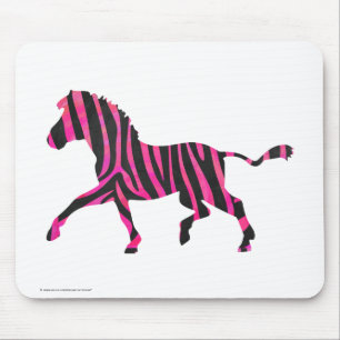 Zebra Silhouette Black and Hot Pink Print Mouse Mat