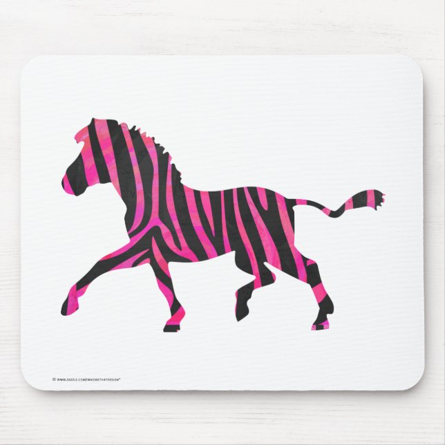 Zebra Silhouette Black and Hot Pink Print Mouse Mat (Front)