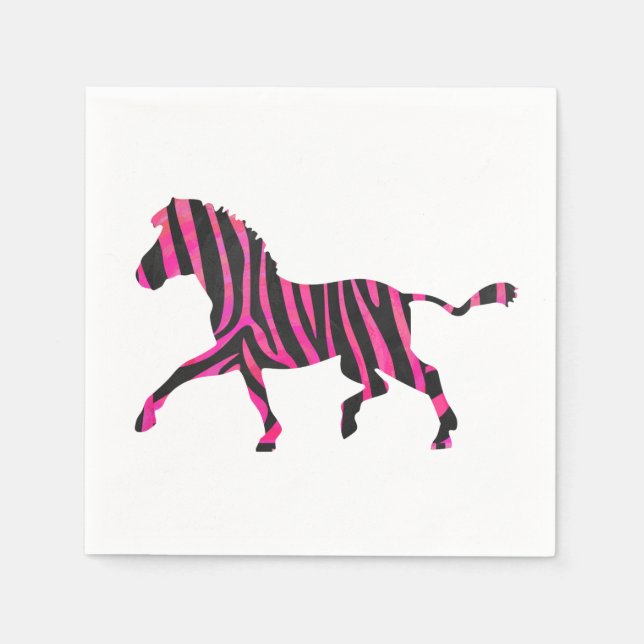 Zebra Silhouette Black and Hot Pink Print Napkin (Front)