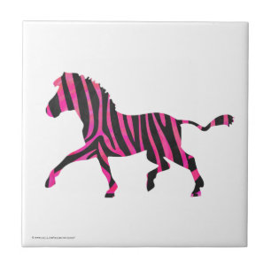 Zebra Silhouette Black and Hot Pink Print Tile