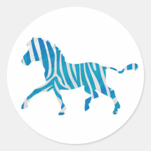 Zebra Silhouette Blue and White Classic Round Sticker