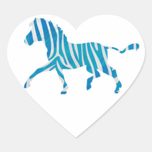 Zebra Silhouette Blue and White Heart Sticker