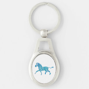 Zebra Silhouette Blue and White Key Ring