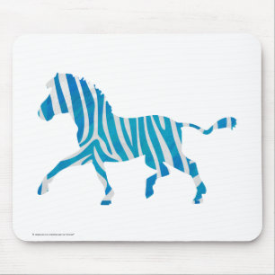 Zebra Silhouette Blue and White Mouse Mat
