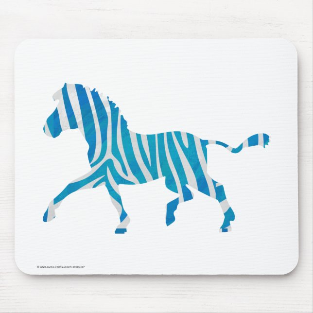 Zebra Silhouette Blue and White Mouse Mat (Front)