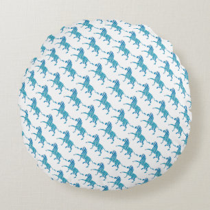 Zebra Silhouette Blue and White Round Cushion