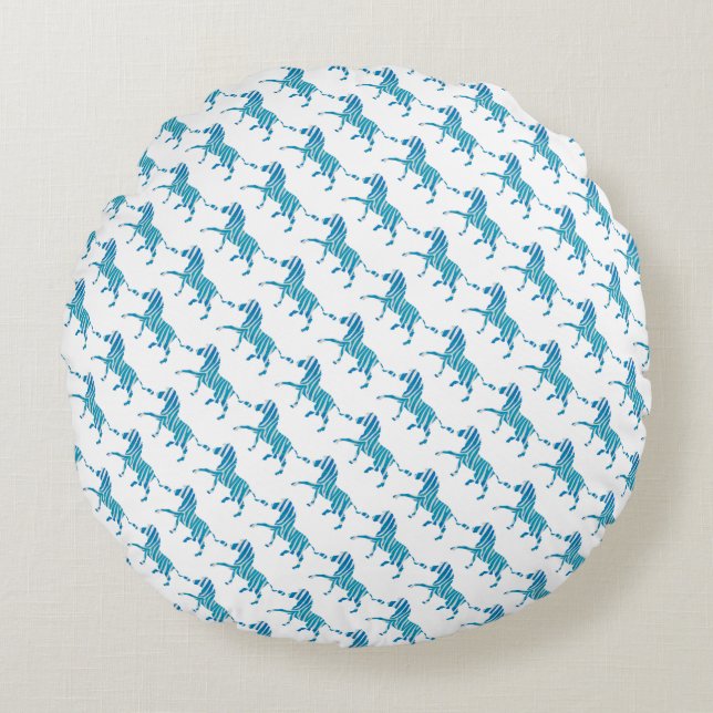 Zebra Silhouette Blue and White Round Cushion (Front)