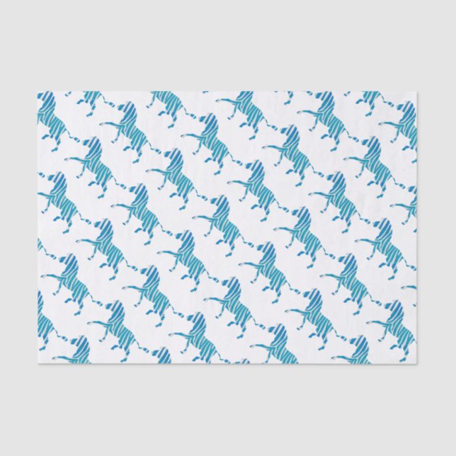 Zebra Silhouette Blue and White Tissue Paper (Front)