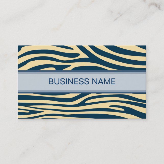 Zebra Skin and Plain Blue Business Card (Front)