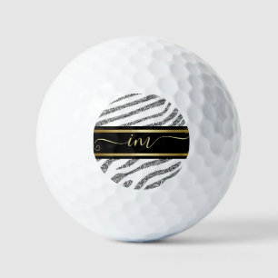Zebra Skin Black And White Monogramed Watercolor Golf Balls
