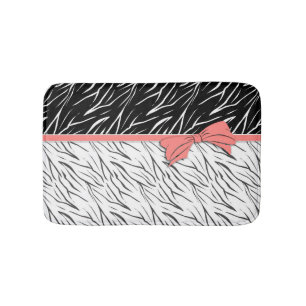 Zebra skin black white tiger leather stripes pink bath mat