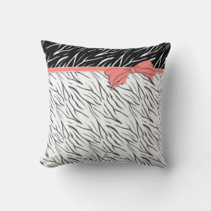 Zebra skin black white tiger leather stripes pink cushion
