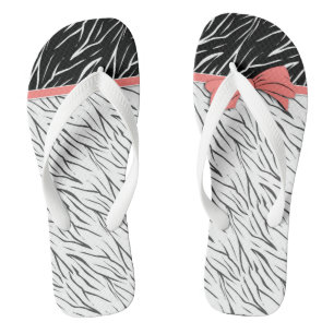 Zebra skin black white tiger leather stripes pink  flip flops