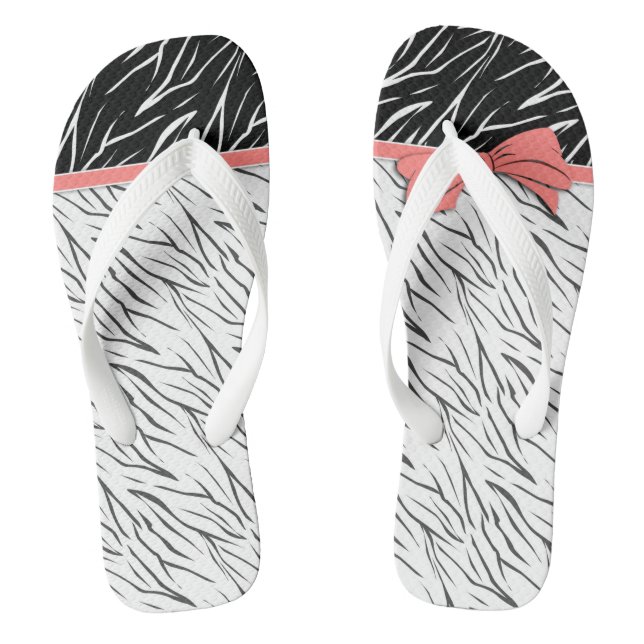 Zebra skin black white tiger leather stripes pink  flip flops (Footbed)