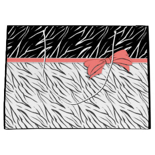Zebra skin black white tiger leather stripes pink  large gift bag
