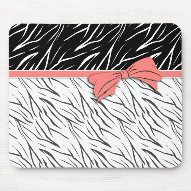 Zebra skin black white tiger leather stripes pink  mouse mat (Front)