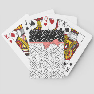 Zebra skin black white tiger leather stripes pink  playing cards