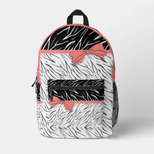 Zebra skin black white tiger leather stripes pink printed backpack