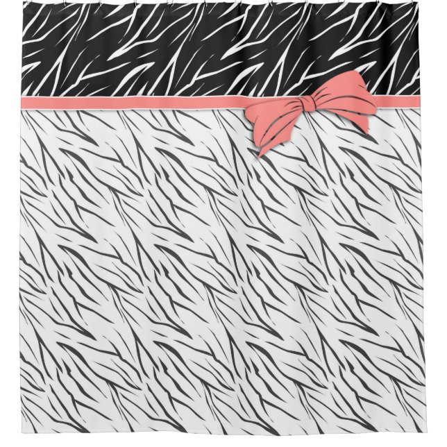 Zebra skin black white tiger leather stripes pink  shower curtain (Front)