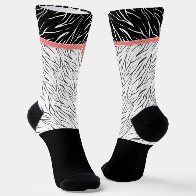 Zebra skin black white tiger leather stripes pink  socks (Angled)
