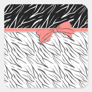Zebra skin black white tiger leather stripes pink  square sticker