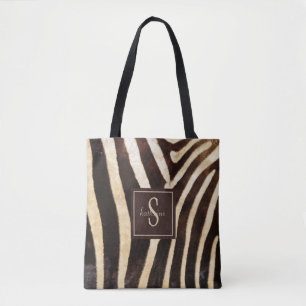 Zebra Skin Brown & Beige Monogram Tote Bag