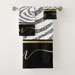 Zebra Skin Monogramed Vintage Watercolor  Bath Towel Set