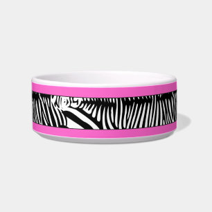 Zebra Skin Personalised Kitty Cat Bowl Pink Trim