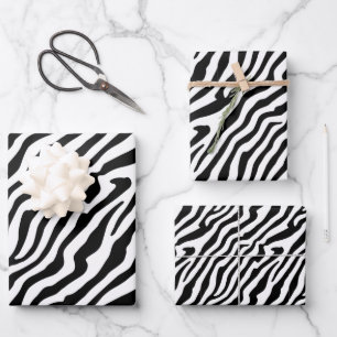 Zebra Skin Texture Stripes Black and White Wrapping Paper Sheet