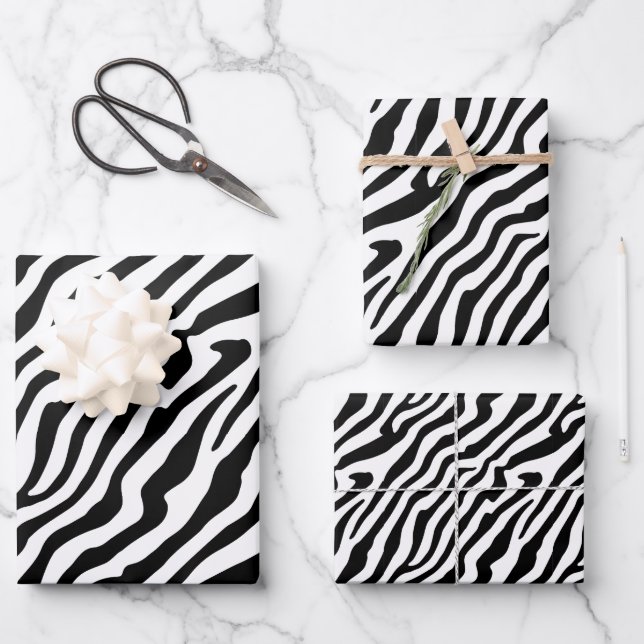 Zebra Skin Texture Stripes Black and White Wrapping Paper Sheet (Front)